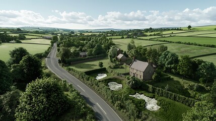 Poster - aerial view of a rural countryside scene with a virtual twin display showing potential sinkhole loca