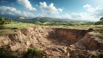 Poster - A photograph of a 3D terrain map with a virtual twin model analyzing earthquake prone areas leaving copy space at the bottom for additional information or branding