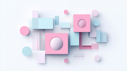 Aufkleber - Abstract Geometric Shapes in Pastel Colors on a Light Background