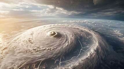 Poster - Detailed hurricane trajectory map integrated with a virtual twin forecasting system that analyzes storm paths and leaves copy space for text overlay