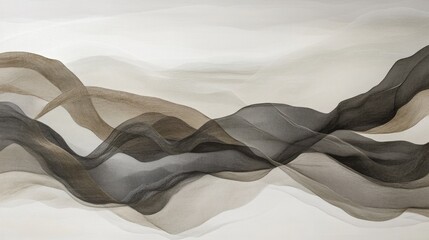 Aufkleber - Abstract Flowing Waves of Beige and Black Textures in Soft Tones