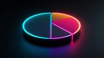 Poster - Neon Pie Chart with Vibrant Colors and Glowing Edges on Dark Background