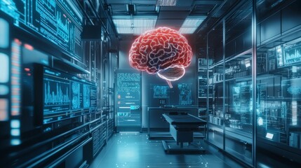 Fototapete - Artificial general intelligence conceptualization in a high-tech lab futuristic environment digital art scientific viewpoint
