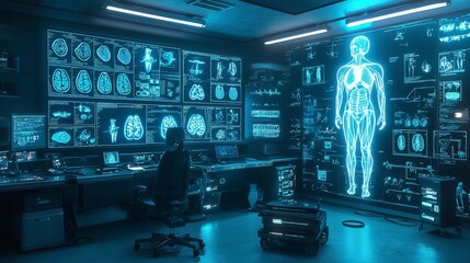Poster - Cutting-edge medical imaging lab showcases glowing technology in advanced healthcare environment