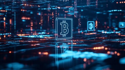 Aufkleber - Futuristic financial hub powered by blockchain technology virtual space digital art cyber environment tech perspective