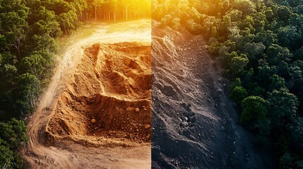 Poster - Detailed landslide risk map overlaid with a virtual twin simulation showcasing soil movement and dynamics leaving ample copy space on the left side of the image for text or graphic elements