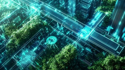 Poster - Sustainable city designs innovative green technology and eco-friendly environments visualized aerially