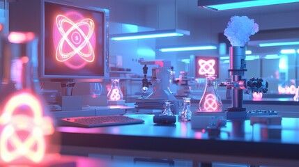 Poster - Innovative research facility showcasing advanced science technology high-tech lab futuristic environment creative viewpoint