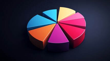 Poster - Colorful 3D Pie Chart Representation on Dark Background