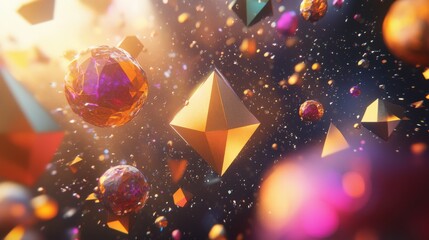 Poster - Abstract Geometric Shapes Floating in Vibrant Cosmic Atmosphere