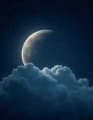 Poster - A luminous moon hangs in a dark sky, surrounded by soft clouds that create a dreamy ambiance. The scene invites quiet moments of reflection and wonder under the stars. Generative AI