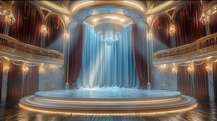 Poster - A huge circular stage, with luxurious decorations hanging from the top of the scene, luxurious decorations placed on both sides.