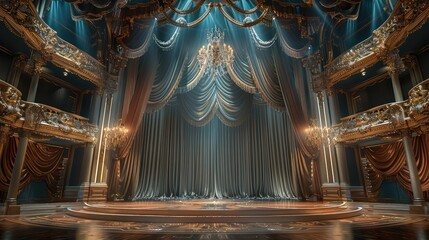 Poster - A huge circular stage, with luxurious decorations hanging from the top of the scene, luxurious decorations placed on both sides.