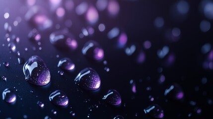 Poster - Abstract close-up of water droplets on a surface with a purple gradient background showcasing intricate details and reflections