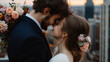 © Viewvie - Modern city rooftop wedding ceremony, Happy couple with sunset glow,  Wedding ceremony concept.