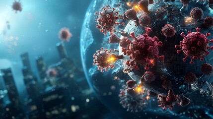 Poster - A photograph of a infection map integrated with a virtual twin model that tracks the impact of urban density on disease spread