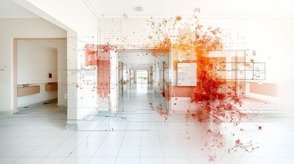 Poster - A photograph of a SARS transmission map with a virtual twin tracking hospital case clusters leaving copy space on the left for additional information or annotations