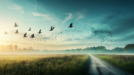 Poster - a photograph of a bird flu map combined with a virtual twin tracking avian movement leaving ample co
