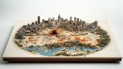 Poster - Virtual nuclear fallout map with data modeling radiation exposure zones and copy space for disaster preparedness and emergency response planning