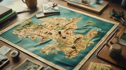 Poster - A photograph of a nuclear fallout map with a virtual twin modeling radiation exposure zones leaving copy space at the top to showcase the data visualization and scientific concept