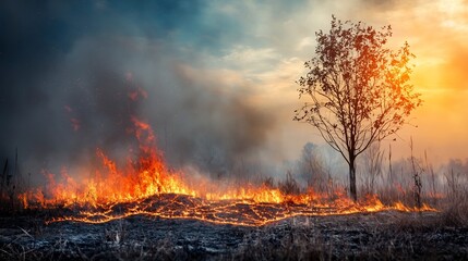 Poster - Detailed wildfire spread map overlaid with a virtual twin model predicting evacuation zones leaving copy space on the right for text or graphics