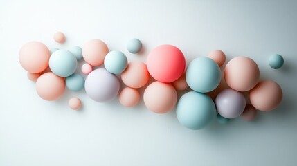 Poster - Colorful balloon-like spheres minimalist studio abstract art soft pastel environment overhead view creative design concepts
