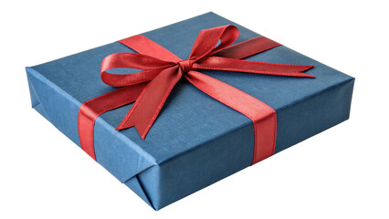 Blue Gift Box with Red Ribbon Holiday or birthday concept isolated transparent background