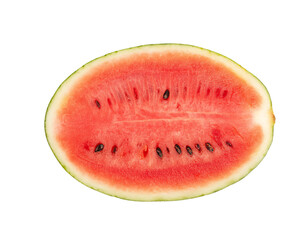 Wall Mural - Watermelon half showing seeds and red flesh on transparent background