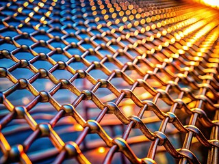Poster - Intricate Metal Net Patterns Showcasing Industrial Design and Architectural Aesthetics in a Close-Up Perspective for Documentary Photography