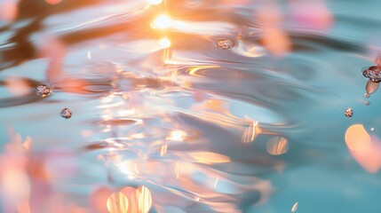 Poster - bubbles and reflections create a beautiful effect on shimmering water at sunset near a tranquil lake