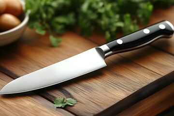 Steel knife with brown wooden handle on white background isolated close up, big chef knife, sharp stainless blade, silver metal butcher knife, kitchen utensil, cutting tool, dangerous weapon