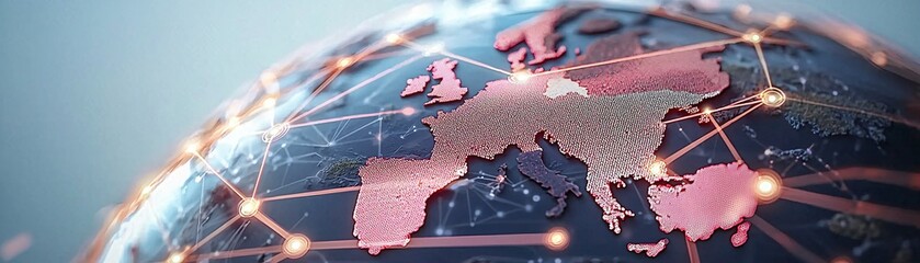Poster - a high-angle view of interconnected global data networks with lines and nodes over a digital globe, 