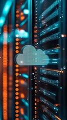 Poster - digital transformation, cloud integration, floating data hubs, seamless digital clouds, ethereal lighting, dynamic connectivity