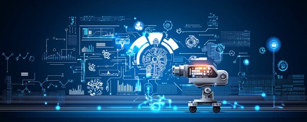 Poster - digital transformation, AI analytics in motion, real-time visual data streams, bold futuristic settings