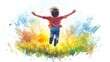 © youhaoshi - Happy Boy Running with Open Arms Watercolor Graphic Isolated on White Background