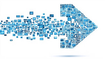 Poster - An upward arrow made of binary code streams, representing digital growth and integrated modernization