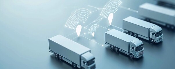 Poster - Optimized supply chain concept with digital streams linking warehouses, vehicles, and retail points