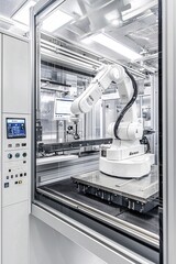 Poster - Workflow automation represented by robotic arms and digital interface panels