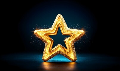 Poster - Golden Star Showcase with Light Effects on Dark Background