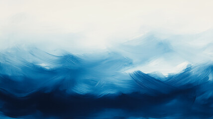 Poster - The painting is of a blue ocean with white waves