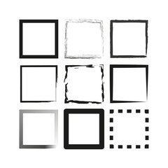 Poster - Square frame set. Grunge border shapes. Decorative outline styles. Vector graphic collection.