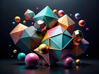 Aufkleber - Stunning 3D Shapes on Black Background with Dynamic Visual Appeal and Ample Copy Space for Creative Design Projects and Marketing Materials