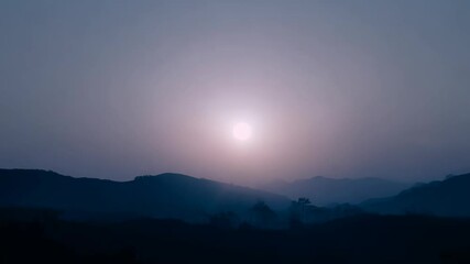 Fototapete - Beautiful sunset over mountains creates a serene atmosphere during twilight hours in nature's embrace