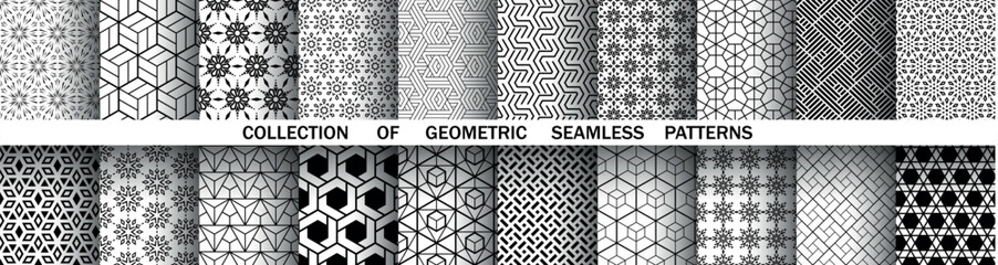 Aufkleber - Geometric set of seamless black and white patterns. Simple vector graphics.