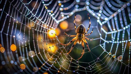 Stunning Long Exposure Spiderweb Photography: Night Macro Shots, Illuminated Silk, Dew Drops, Mystical Forest, Artistic Nature