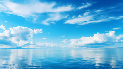 Wall Mural - sea landscape. sky over calm sea. blue sea and sunny sky on horizon over calm water