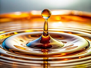 Poster - Macro Photography of a Single Drop of Oil Pouring from a Dropper onto a Pristine White Surface, Highlighting the Viscosity and Reflection of the Oil Droplet in Detail