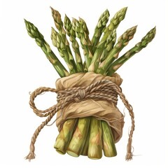 Poster - Freshly picked asparagus spears bundled and tied, showcasing their vibrant green color and delicate tips