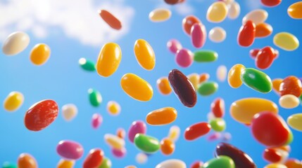 Wall Mural - Colorful Symphony of Jelly Beans in Flight