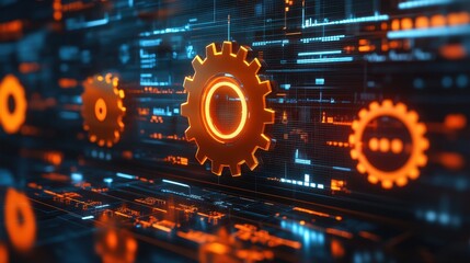 Poster - Glowing Gears with Digital Background for Technology and Innovation Concepts